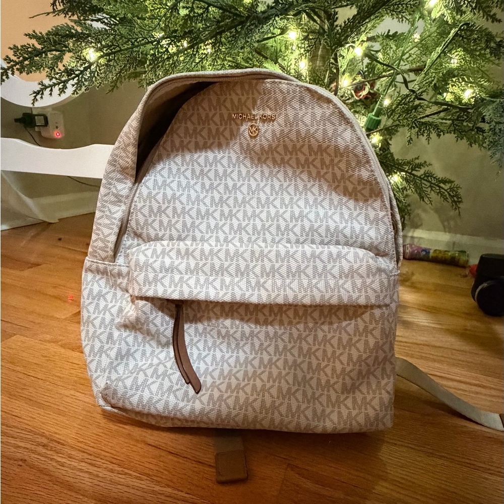 Michael Kors Light Gray MK Pattern Backpack - image 2